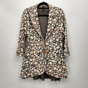 IC by Connie K Stone Pattern Wooded Button Closure Flare Sleeve Jacket Women's M